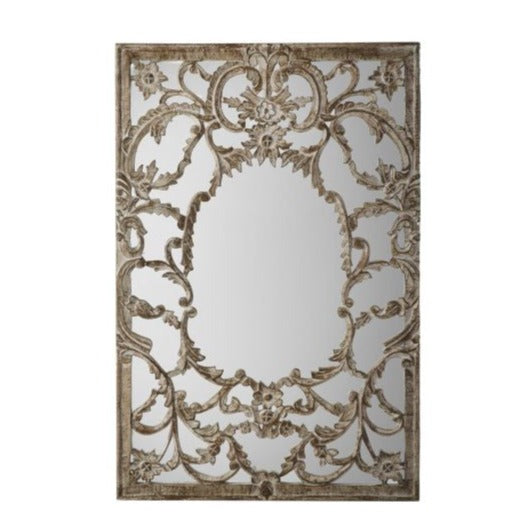 Large French Scroll Antique Mirror - (92 x 61cm)