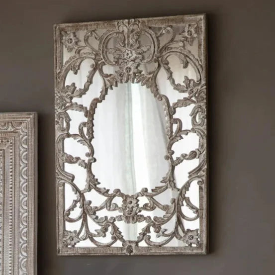 Large French Scroll Antique Mirror - (92 x 61cm)