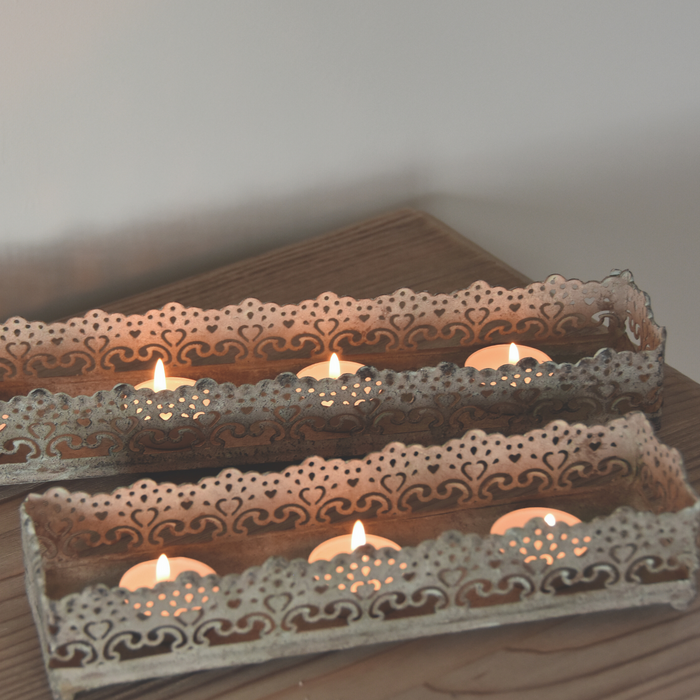 Ornate Brocante Style Metal Candle Tray