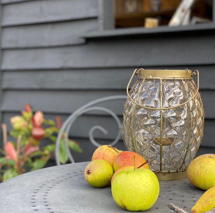 Large Hanging Gold Mesh Lantern