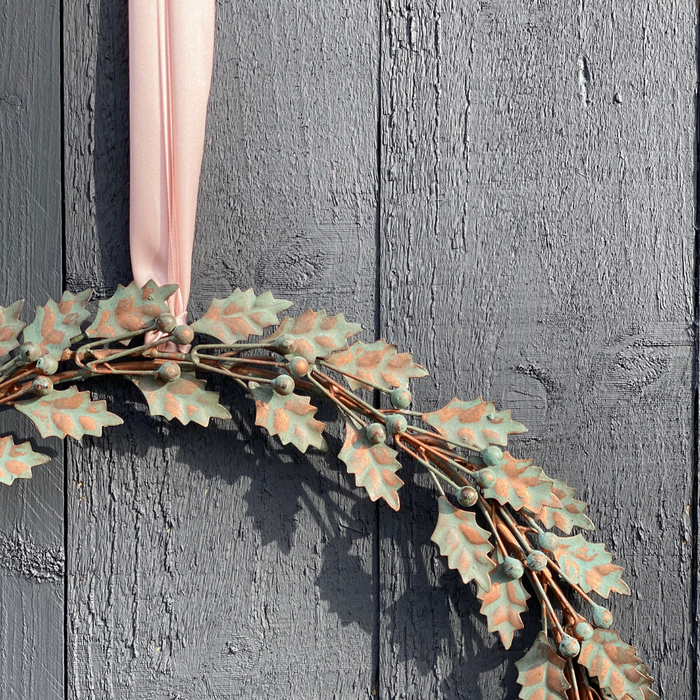 Aged Metal Holly Wreath - 49cm