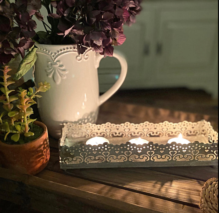 Ornate Brocante Style Metal Candle Tray